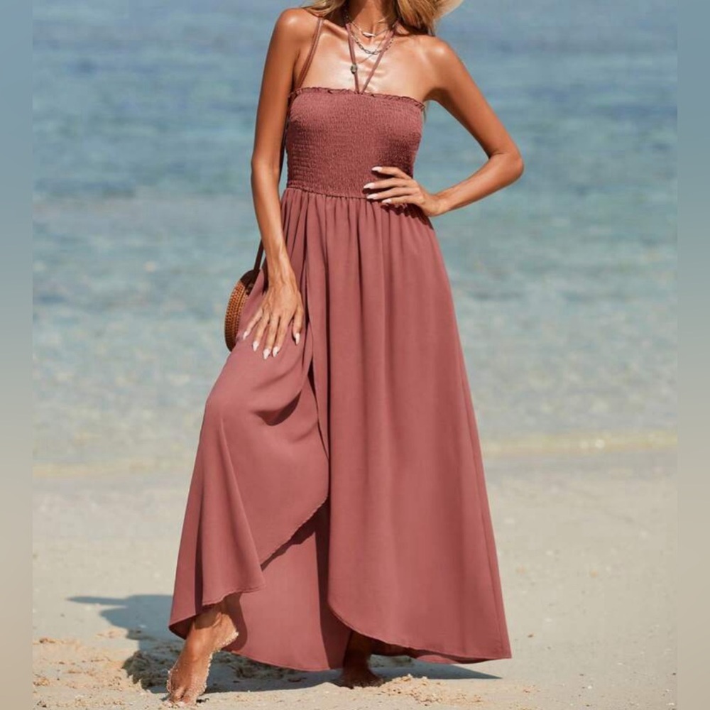 Shein Vcay Solid Shirred Split Thigh Cami Dress - image 4